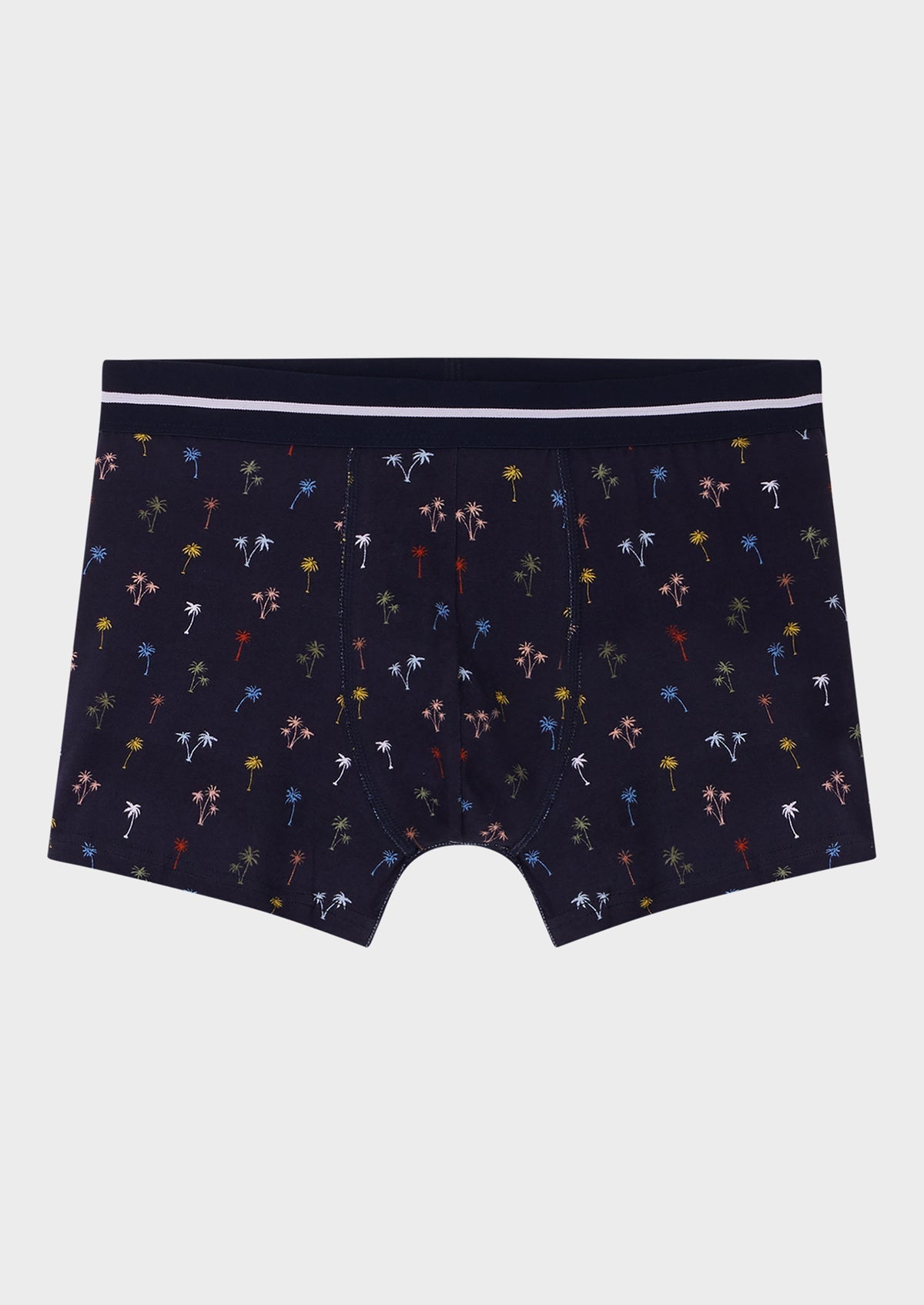Boxer En Coton Stretch Bleu Marine Motif Fantaisie Blanc Bleu Rouge Et Vert