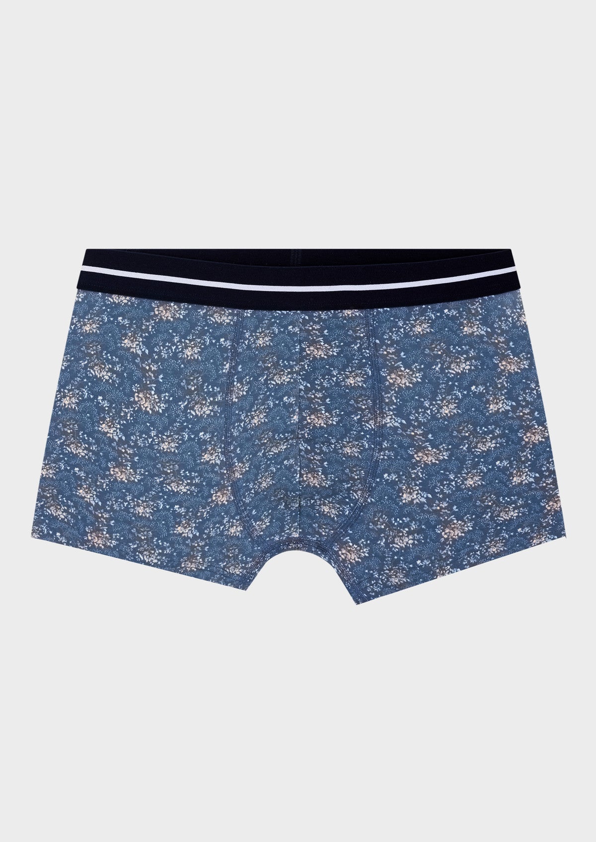 Boxer En Coton Stretch Bleu Ardoise Motif Fleuri Orange Et Bleu