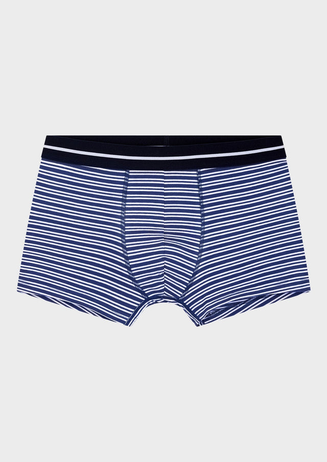 Boxer en coton stretch bleu ardoise à rayures blanches