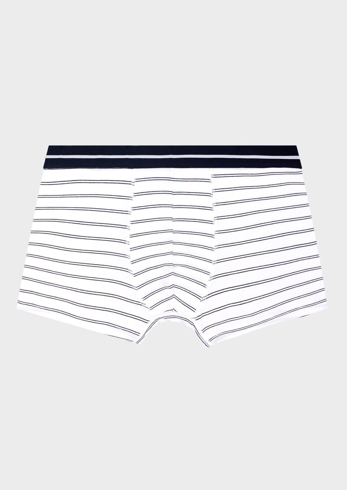 Boxer En Coton Stretch Blanc Rayures Bleu Marine