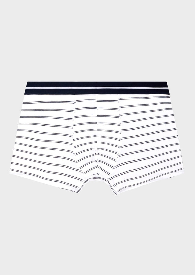 Boxer en coton stretch blanc à rayures bleu marine