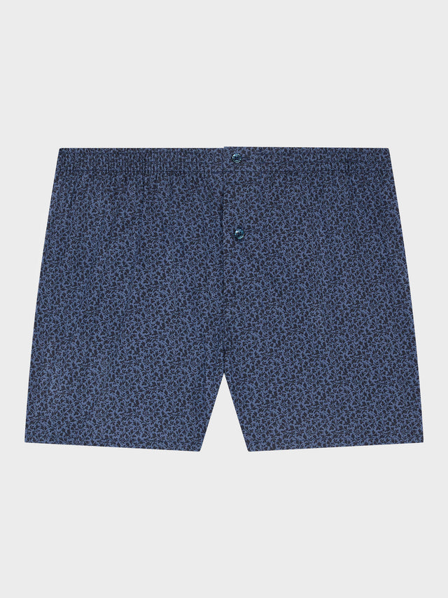 Caleçon en coton bleu indigo à motif fleuri