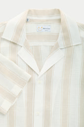Bowling Linen Shirt Tan and White Stripes