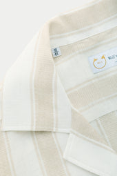 Bowling Linen Shirt Tan and White Stripes
