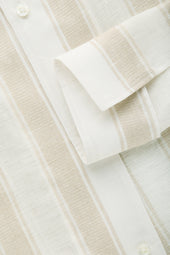 Bowling Linen Shirt Tan and White Stripes