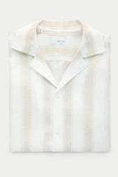 Bowling Linen Shirt Tan and White Stripes