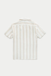 Bowling Linen Shirt Tan and White Stripes