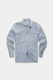 Preppy Linen Shirt Light Blue and White Stripes