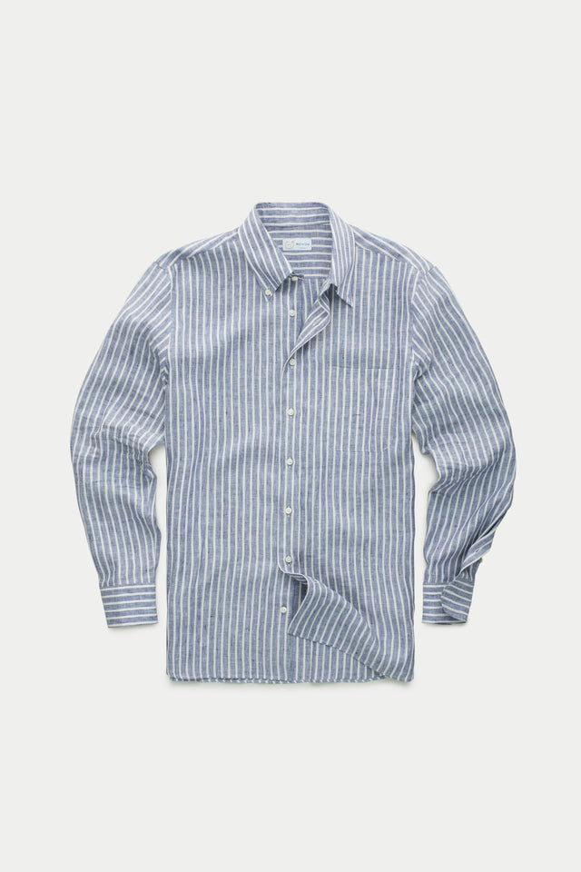 Preppy Linen Shirt Light Blue and White Stripes