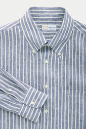 Preppy Linen Shirt Light Blue and White Stripes