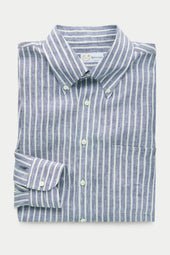 Preppy Linen Shirt Light Blue and White Stripes