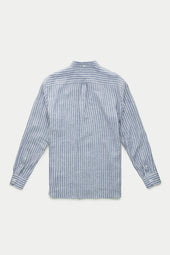 Preppy Linen Shirt Light Blue and White Stripes