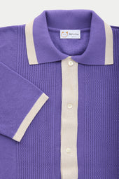 Short Sleeve Knitted Cotton Shirt Mauve and Ecru