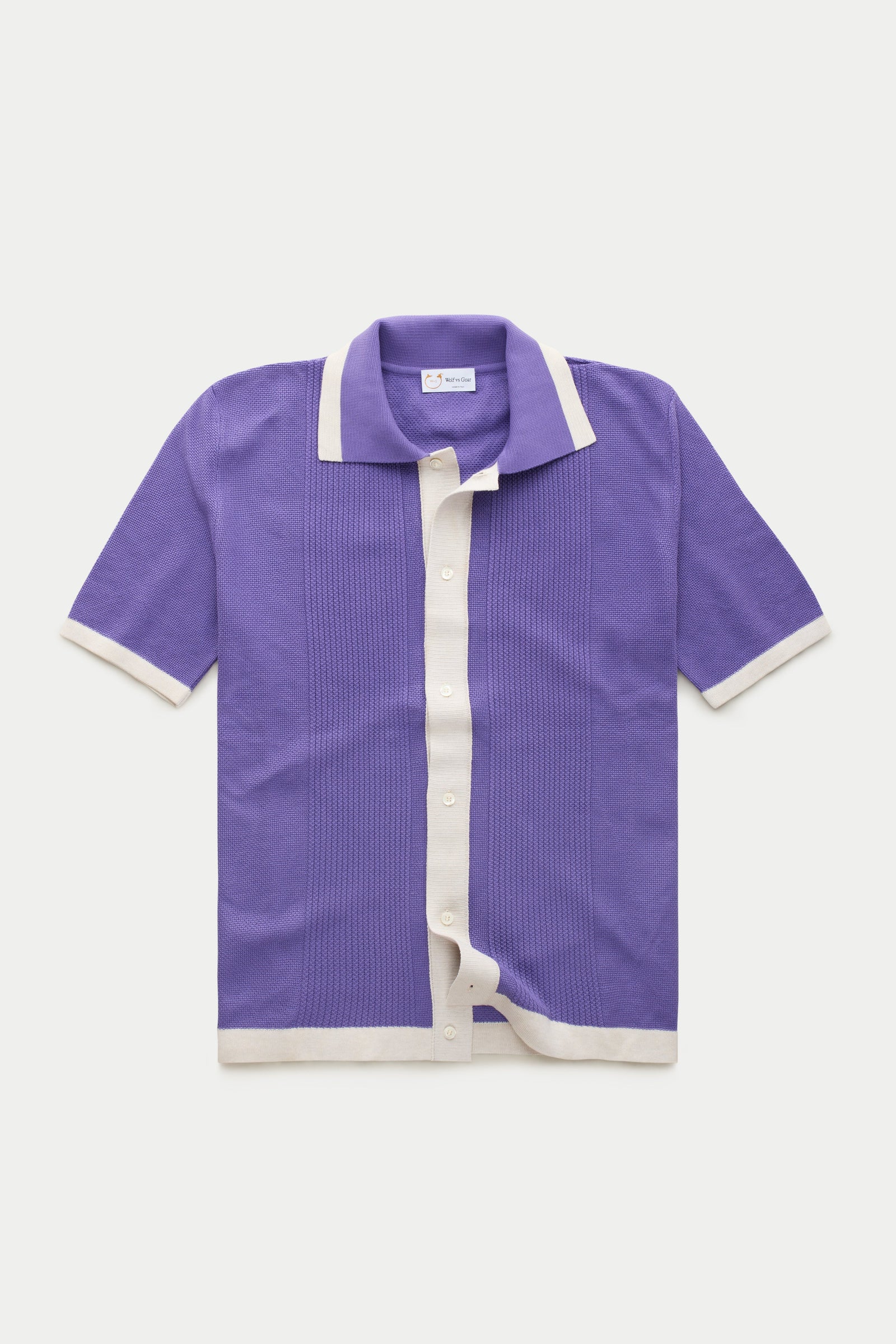 Short Sleeve Knitted Cotton Shirt Mauve and Ecru