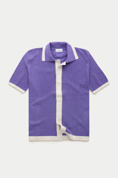 Short Sleeve Knitted Cotton Shirt Mauve and Ecru