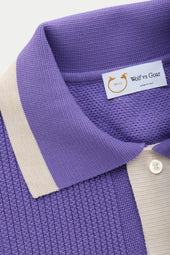 Short Sleeve Knitted Cotton Shirt Mauve and Ecru