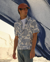 Didcot And Blue Geometric Embroidered Short Sleeve Shirt