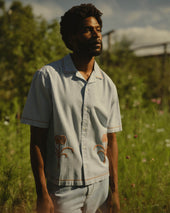 Keats Light And Rust Embroidered Short Sleeve Shirt