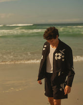 Corey And Beige Abstract Applique Cotton Linen Shirt