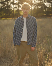 Breton And Ecru Geometric Grid Stitch Overshirt