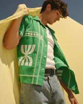Didcot Green And White Border Applique Short Sleeve Shirt
