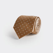 Caramel & White Spot Herringbone Silk Tie