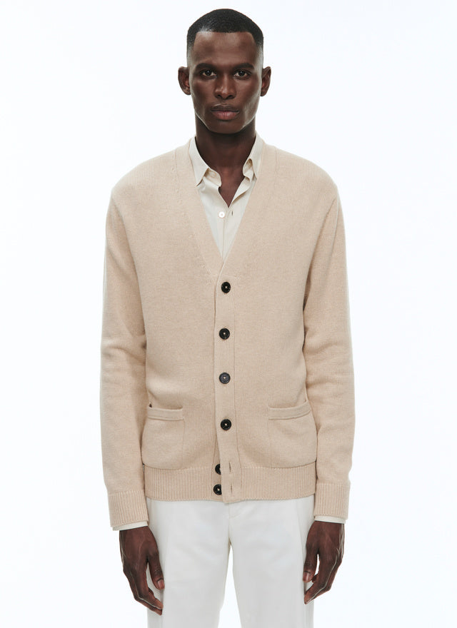 Beige cotton and cashmere cardigan