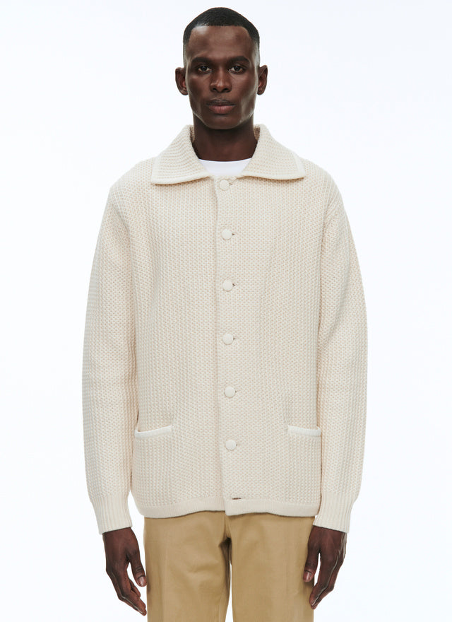 Ecru wool and cotton cardigan