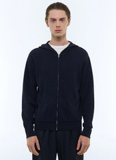 Hooded cotton and wool cardigan