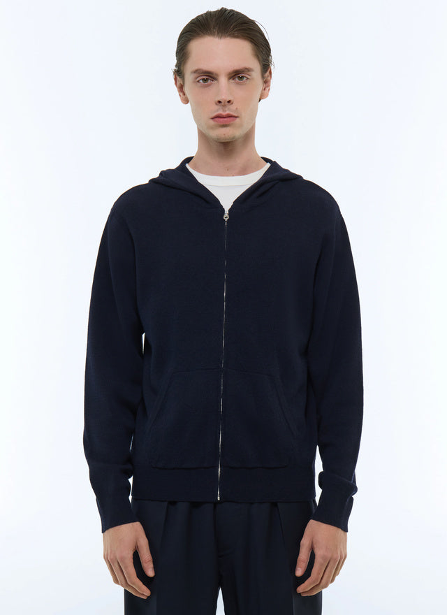 Hooded cotton and wool cardigan