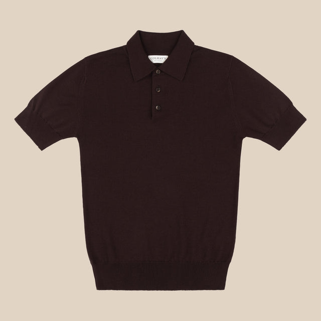 Cashmere silk tennis polo in dark brown