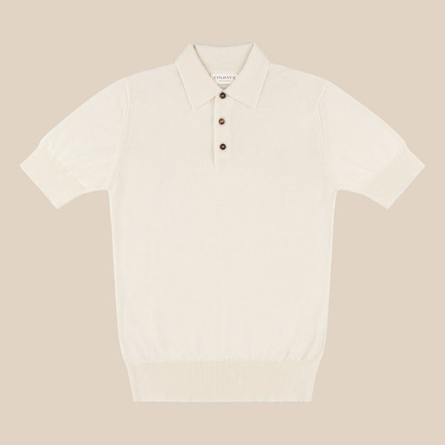 Cashmere silk tennis polo in cream