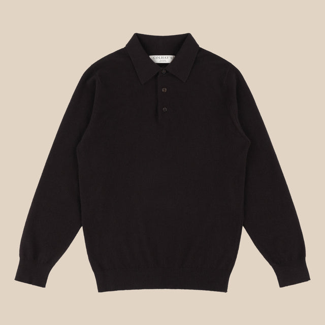 Cashmere polo shirt in dark brown