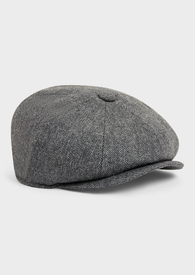 Casquette en tweed de laine mélangée unie grise