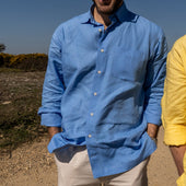 Casual Fit Linen Button Cuff Shirt In Lagoon