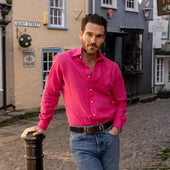 Casual Linen Shirt In Hot Pink