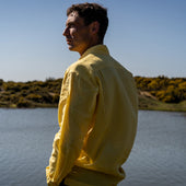 Casual Fit Plain Linen Button Cuff Shirt In