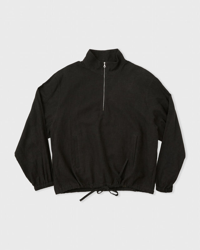 Japanese Cotton Linen Dyed Back Miles Pullover, Black