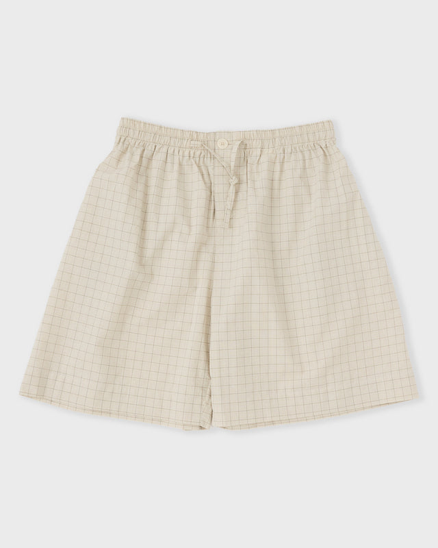 Japanese Cotton Seersucker Mens Hilda Short, Natural Check