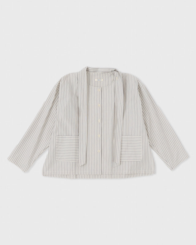 Japanese Typewriter Cotton Dorothy Shirt, Natural / Navy / Grey Stripe