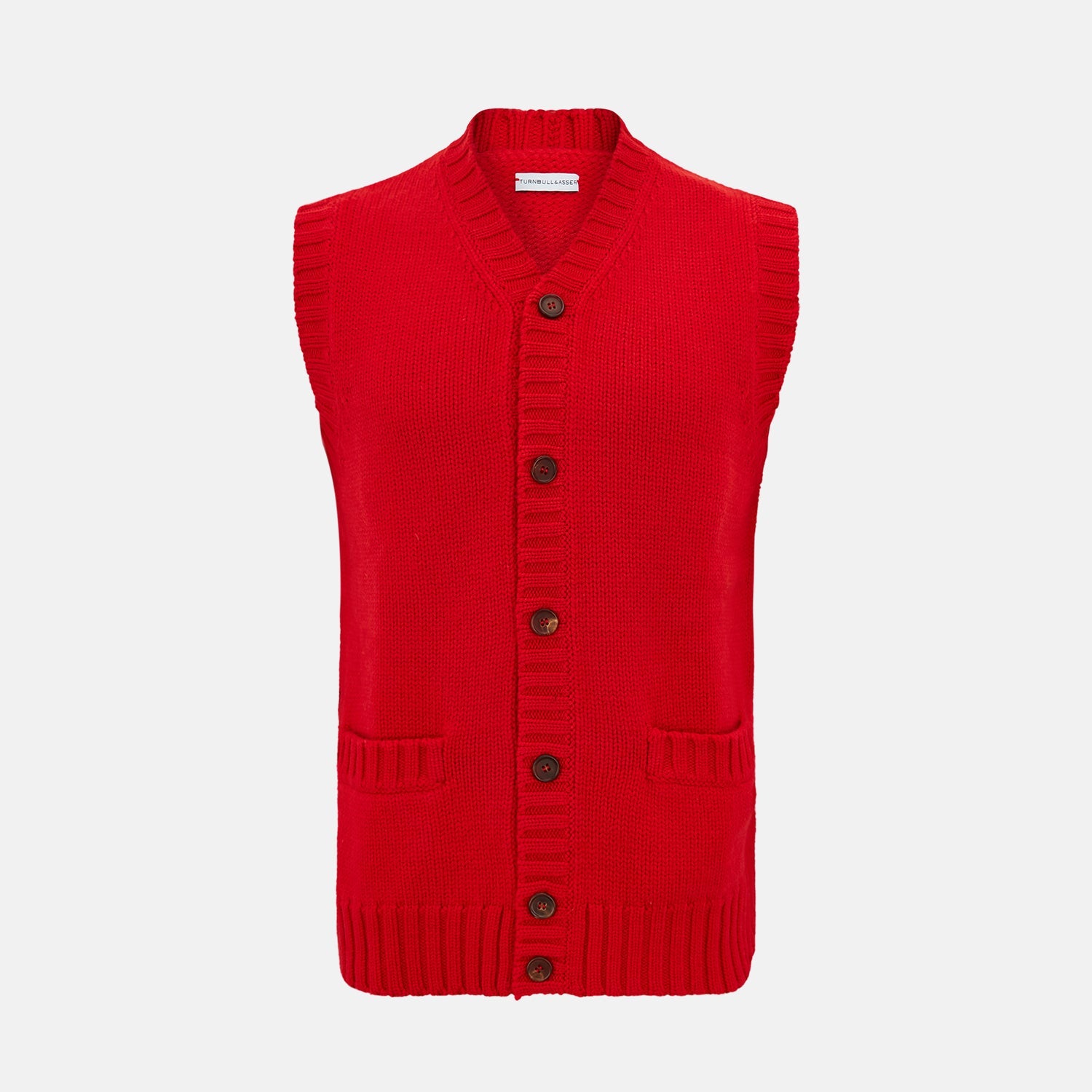 Red Merino V Neck Sleeveless Cardigan