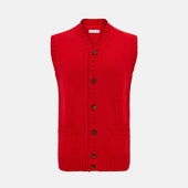 Red Merino V-Neck Sleeveless Cardigan
