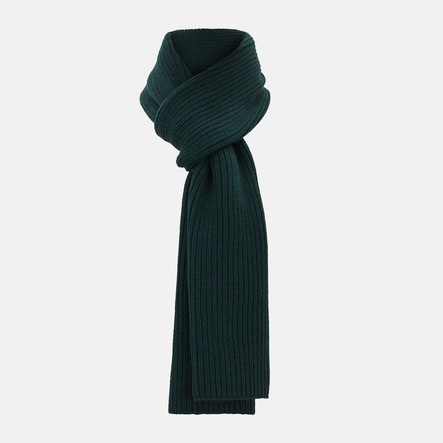 Green Rib Knit Cashmere Scarf