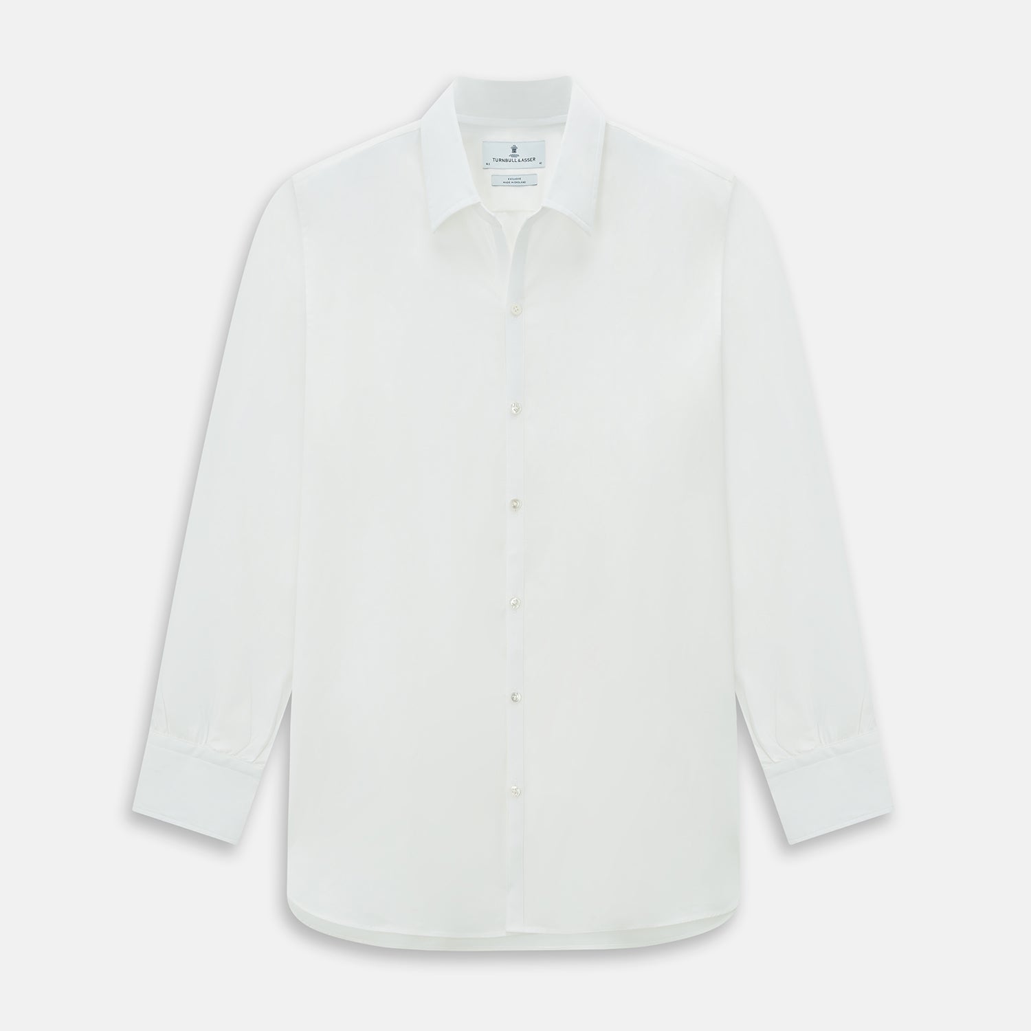 PLAIN WHITE WINDSOR SHIRT WITH TURNBULL OPEN COLLAR AND 3-BUTTON CUFFS