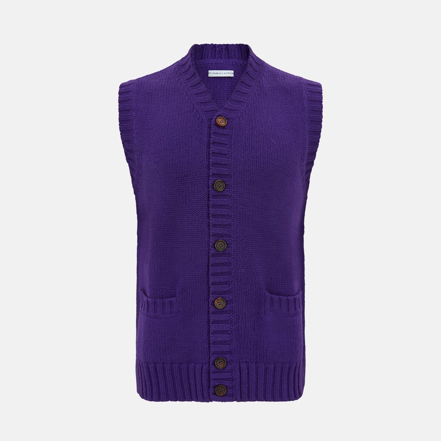 Purple Merino V Neck Sleeveless Cardigan