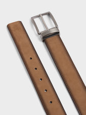 Ceinture Ajustable En Cuir Nubuck Camel