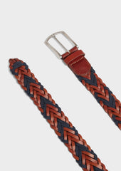 Ceinture Tress E En Cuir Et Cordes Cognac Et Bleu Marine
