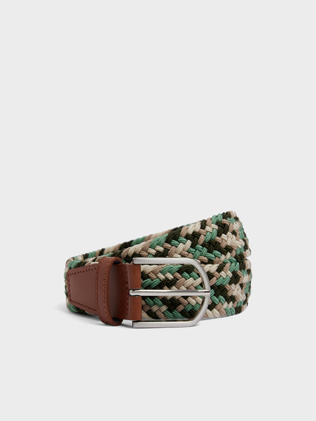 Ceinture tressée kaki, beige et écru