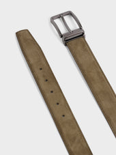 Ceinture Ajustable En Cuir Nubuck Kaki