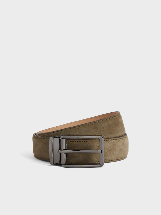 Ceinture ajustable en cuir nubuck kaki